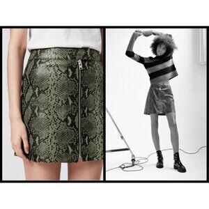💕ALLSAINTS💕 Lena Oba Leather Skirt ~ Snake Green